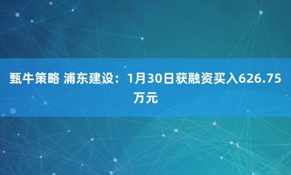 甄牛策略 浦东建设：1月30日获融资买入626.75万元